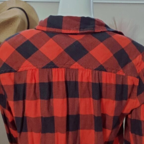 Aerie Soft Red + Black Plaid Cotton Shirt- S - Picture 3 of 16